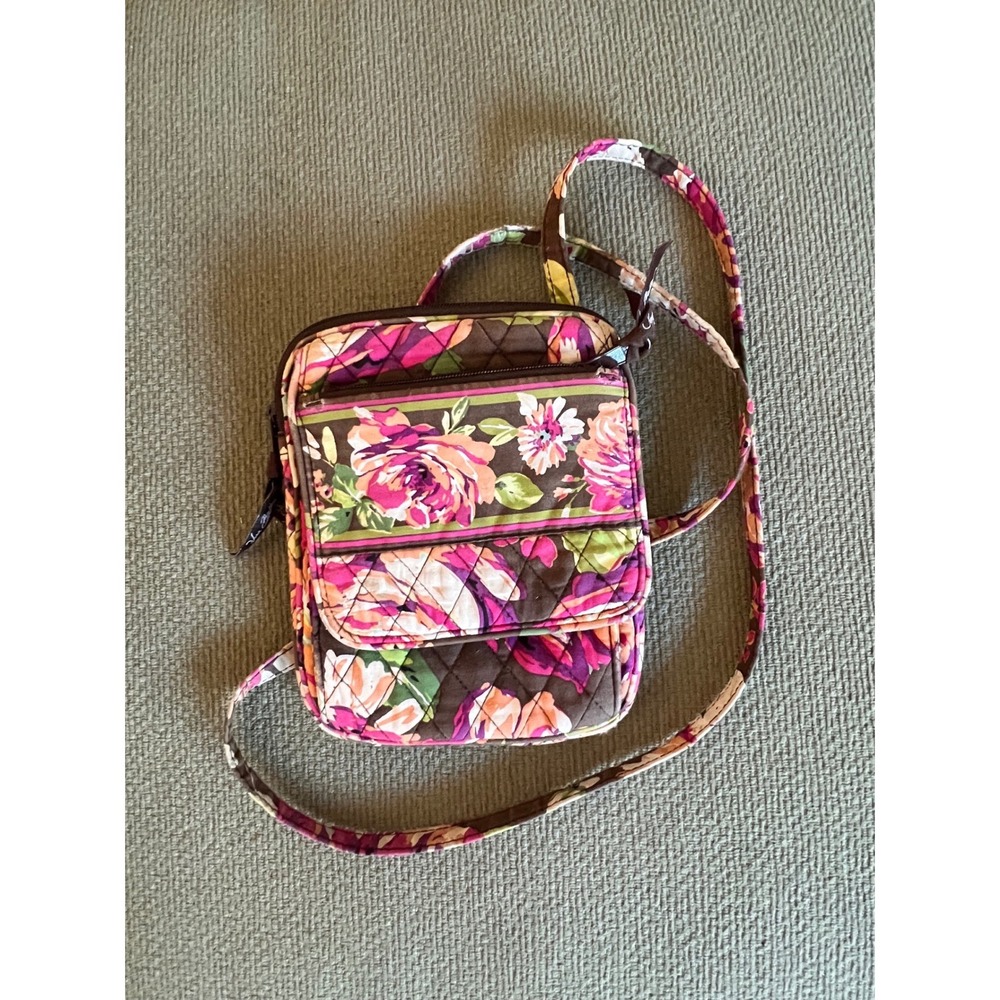 Vera Bradley Crossbody Bag Women One Size Brown Floral Quilted Cotton Boho Purse - Picture 4 of 11